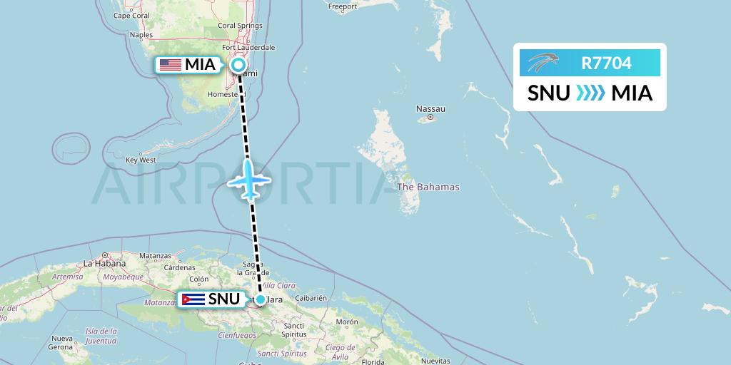 R7704 Aserca Airlines Flight Map: Santa Clara to Miami