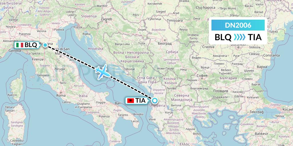 DN2006 Aerodespachos de El Salvador Flight Map: Bologna to Tirana