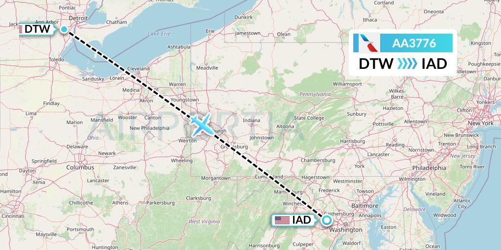 AA3776 American Airlines Flight Map: Detroit to Washington