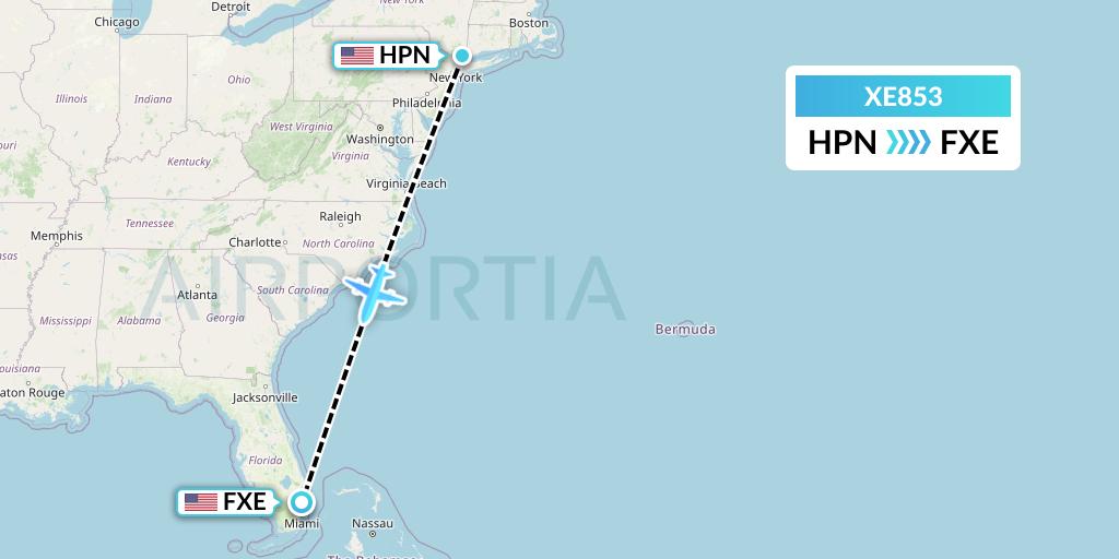 XE853 Jsx Flight Map: White Plains to Fort Lauderdale