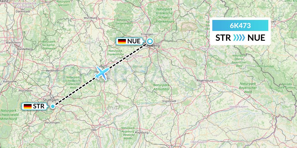 6K473 Songbird Airways Flight Map: Stuttgart to Nurnberg