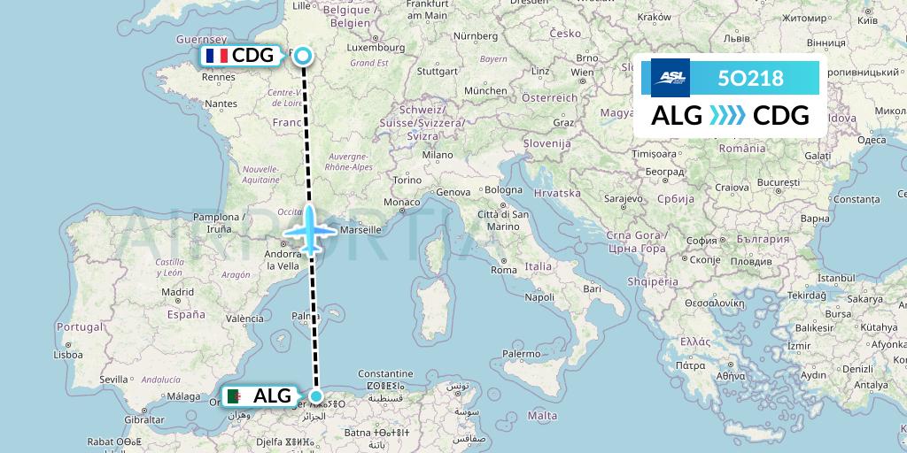 5O218 ASL Airlines France Flight Map: Algiers to Paris