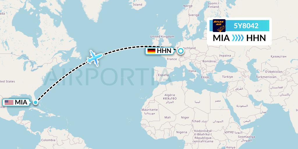 5Y8042 Atlas Air Flight Map: Miami to Hahn