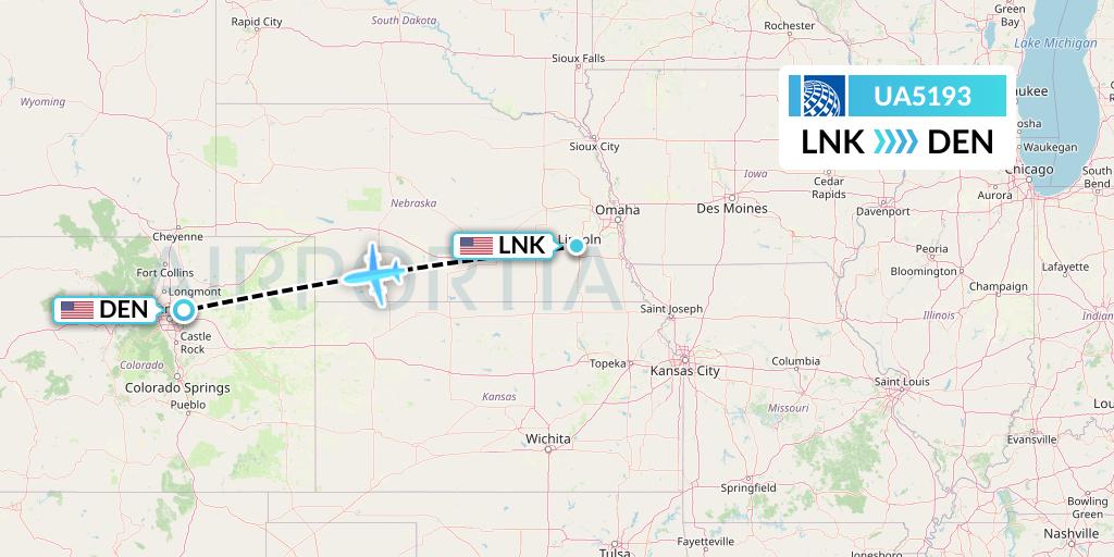 UA5193 United Airlines Flight Map: Lincoln to Denver
