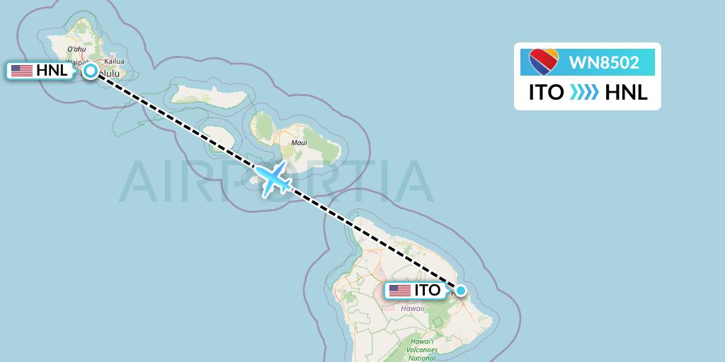 WN8502 Southwest Airlines Flight Map: Hilo to Honolulu