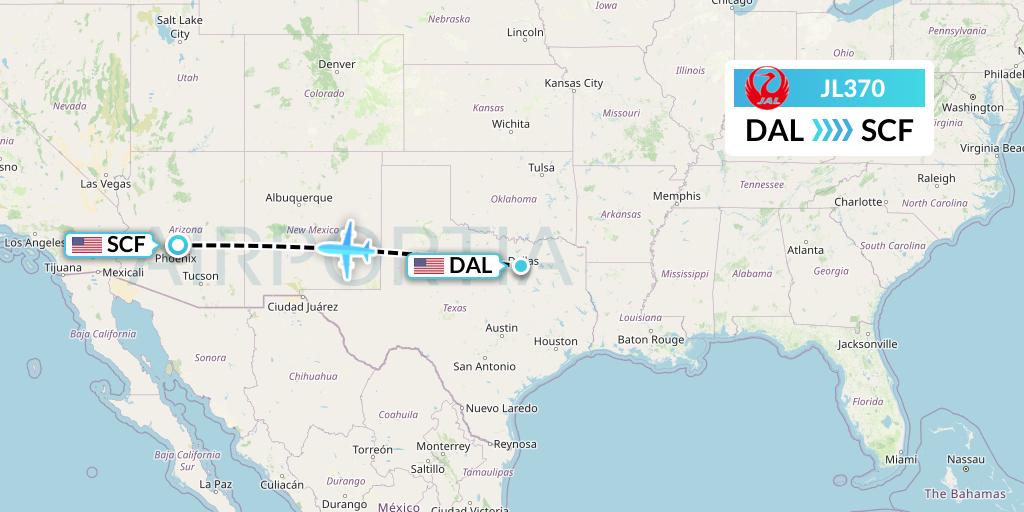 JL370 Japan Airlines Flight Map: Dallas to Scottsdale