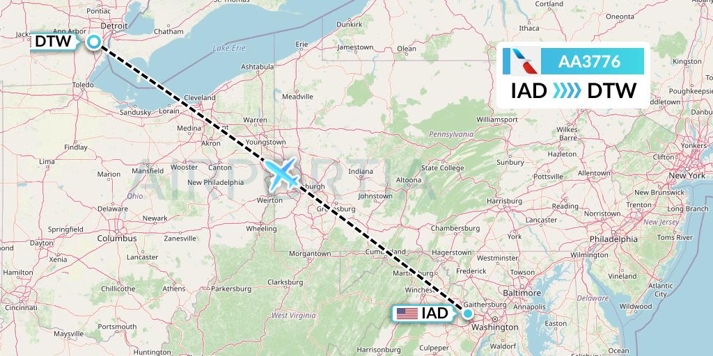AA3776 American Airlines Flight Map: Washington to Detroit