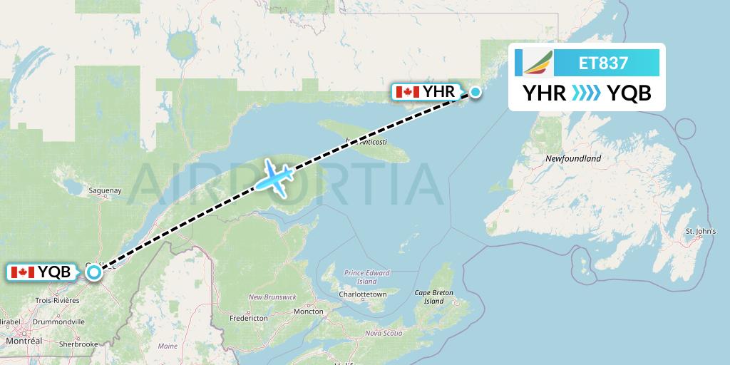 ET837 Ethiopian Airlines Flight Map: Chevery to Quebec