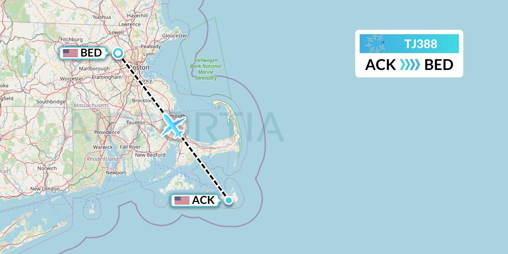 TJ388 Tradewind Aviation Flight Map: Nantucket to Bedford