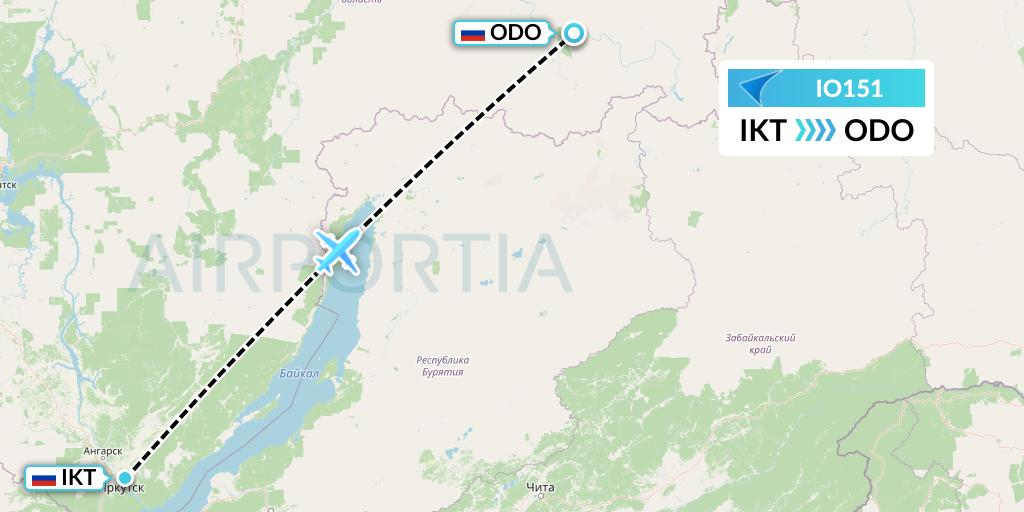 IO151 IrAero Flight Map: Irkutsk to Bodaybo