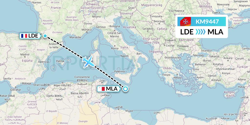 KM9447 Air Malta Flight Map: Tarbes to Malta