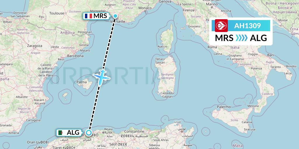 AH1309 Air Algerie Flight Map: Marseille to Algiers