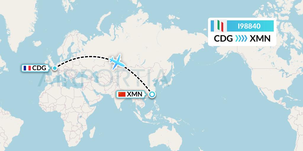 I98840 Air Italy Flight Map: Paris to Xiamen