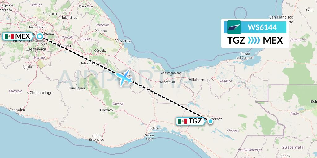 WS6144 WestJet Flight Map: Tuxtla Gutierrez to Mexico City