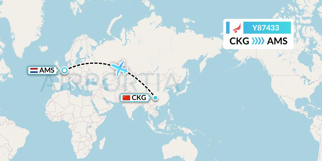 Y87433 Yangtze River Express Flight Map: Chongqing to Amsterdam