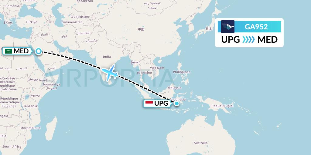 GA952 Garuda Indonesia Flight Map: Makassar to Medina