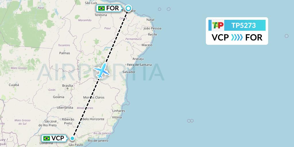 TP5273 TAP Portugal Flight Map: Campinas to Fortaleza