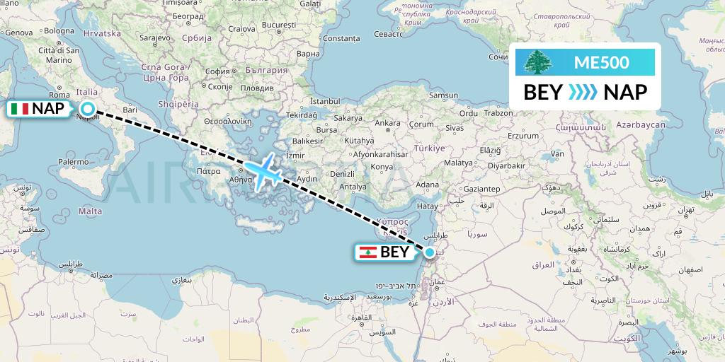 ME500 MEA Flight Map: Beirut to Naples