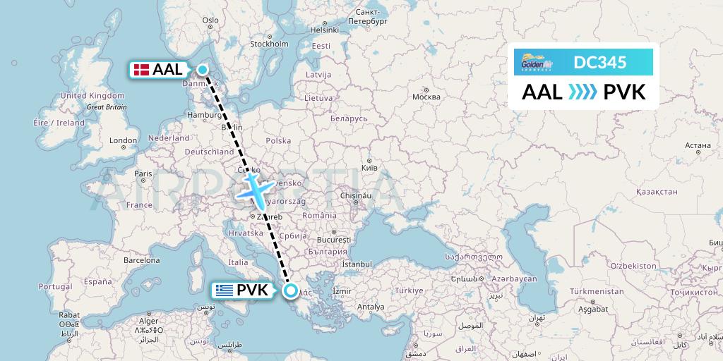 DC345 Braathens Regional Flight Map: Aalborg to Preveza