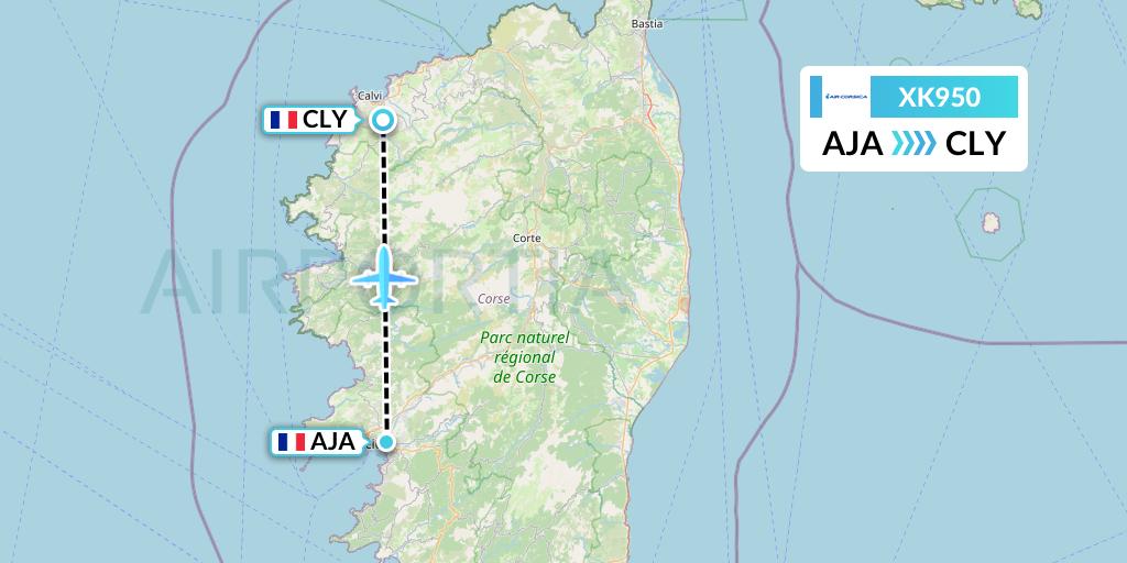 XK950 Air Corsica Flight Map: Ajaccio to Calvi