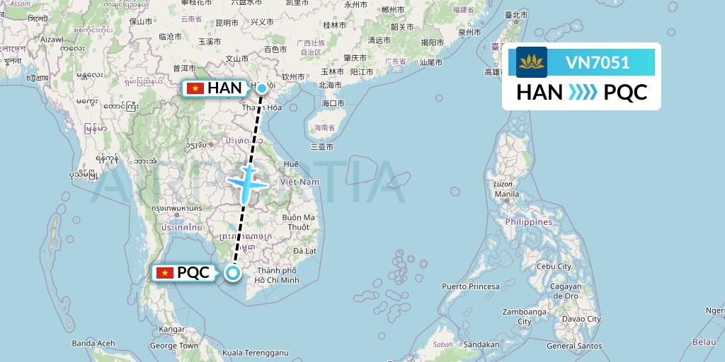 VN7051 Vietnam Airlines Flight Map: Hanoi to Phu Quoc