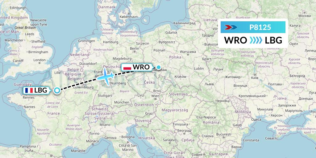 P8125 Sprint Air Flight Map: Wroclaw to Paris