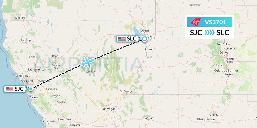 VS3701 Virgin Atlantic Airways Flight Map: San Jose to Salt Lake City