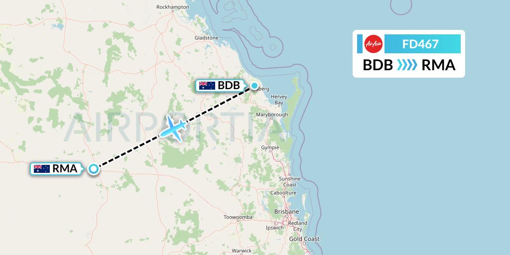FD467 Thai AirAsia Flight Map: Bundaberg to Roma