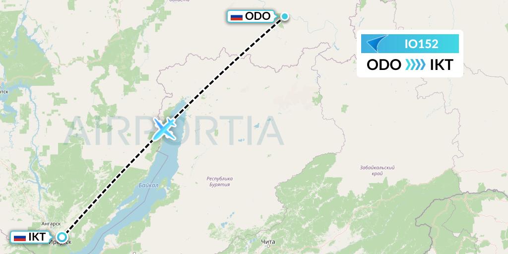 IO152 IrAero Flight Map: Bodaybo to Irkutsk