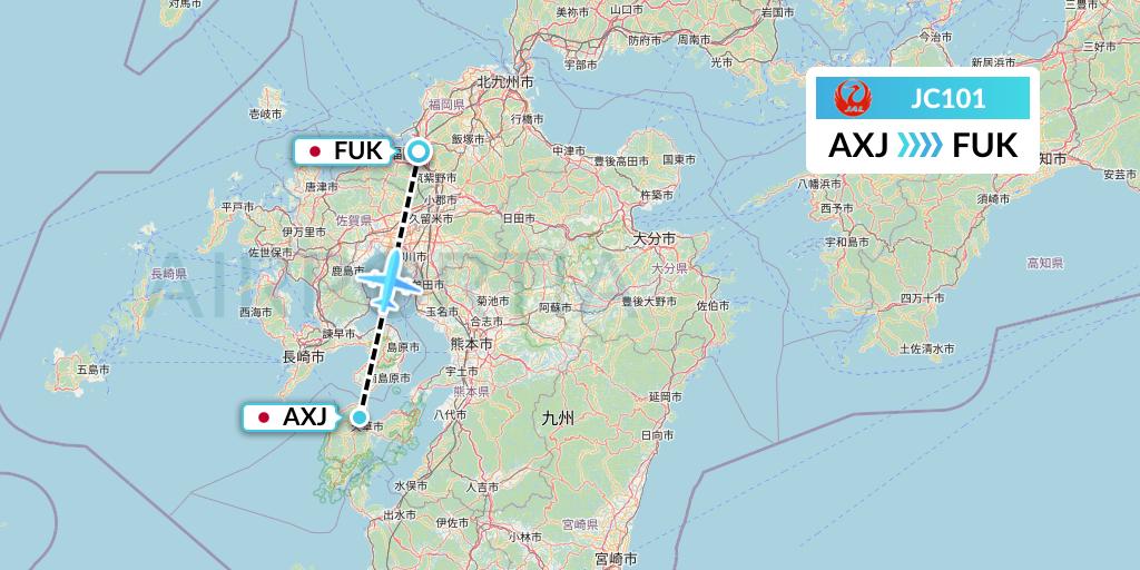 JC101 Japan Air Commuter Flight Map: Amakusa to Fukuoka