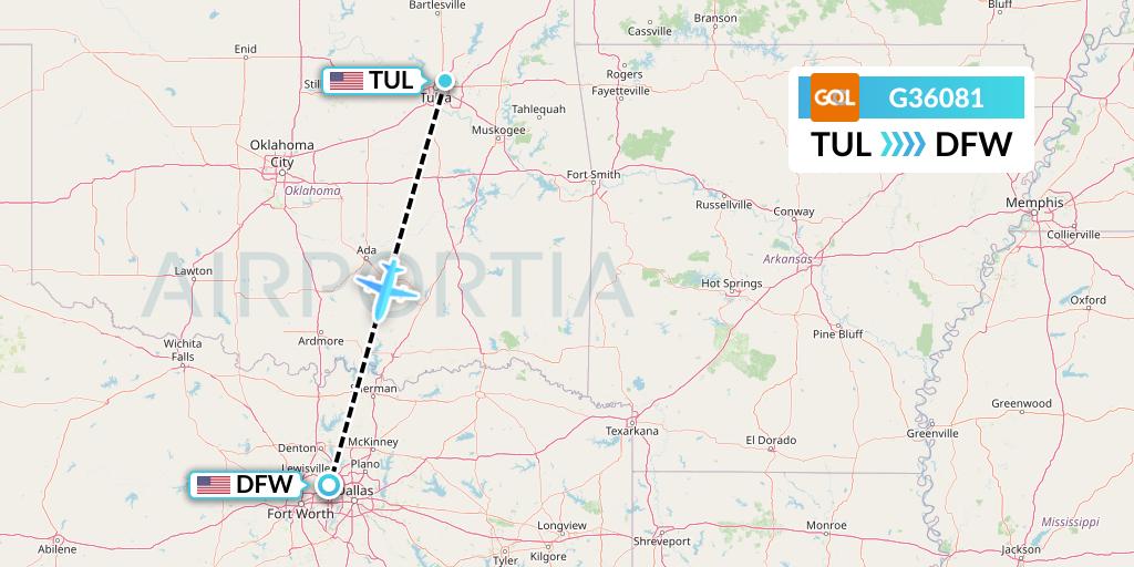 G36081 GOL Transportes Aeros Flight Map: Tulsa to Dallas