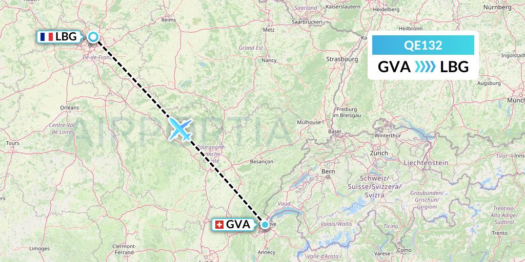 QE132 Air Moorea Flight Map: Geneva to Paris