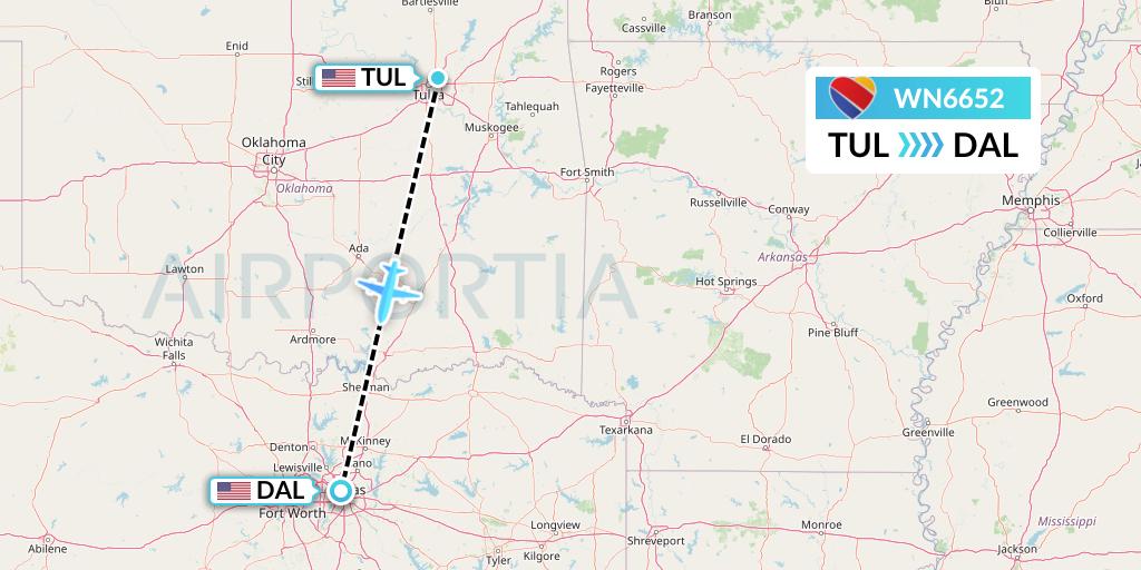WN6652 Southwest Airlines Flight Map: Tulsa to Dallas