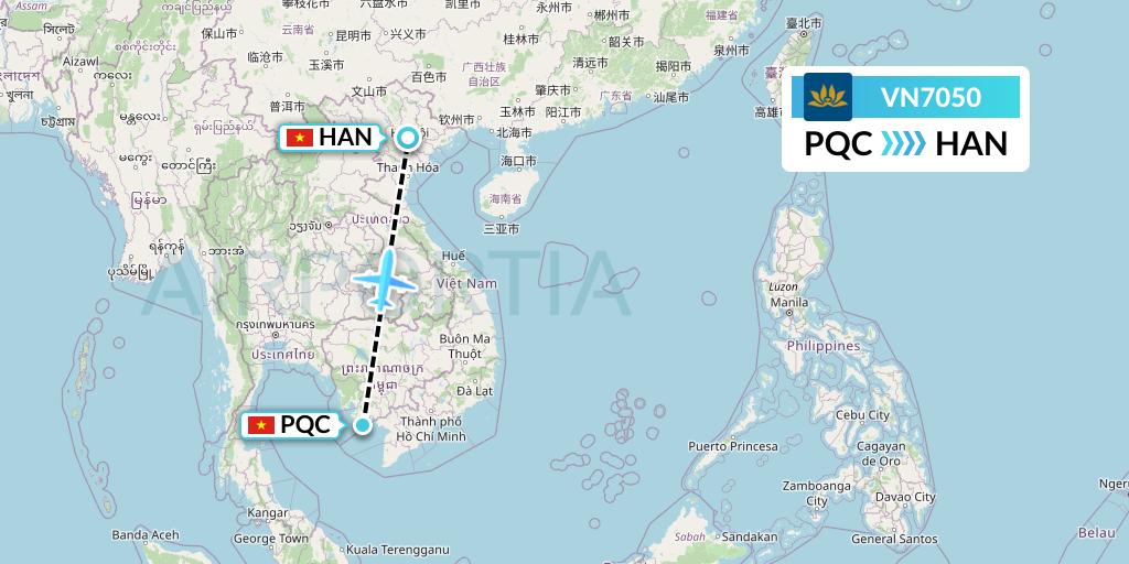 VN7050 Vietnam Airlines Flight Map: Phu Quoc to Hanoi
