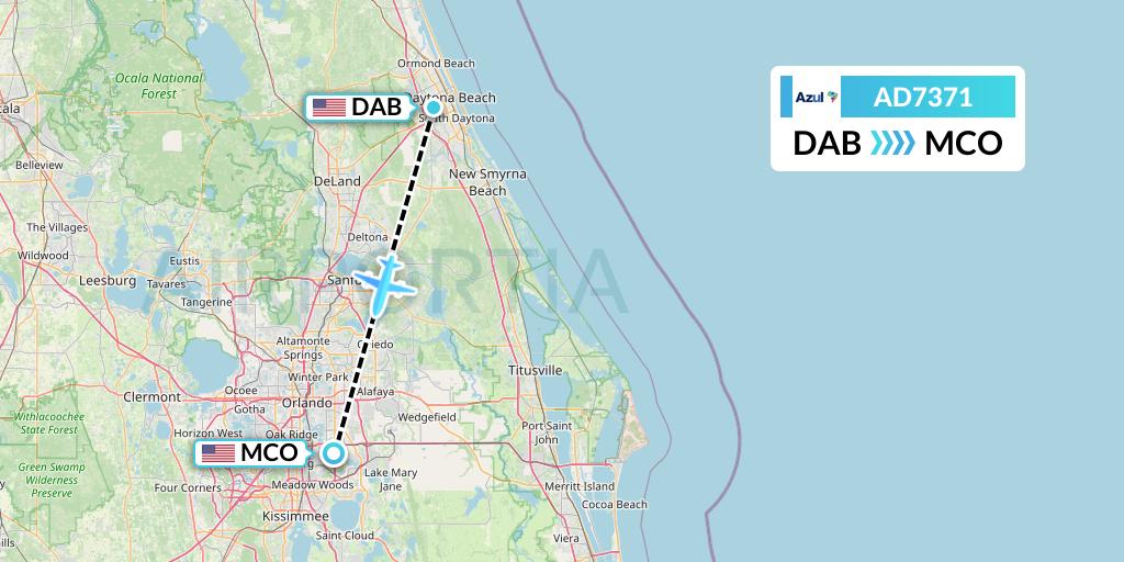 AD7371 Azul Brazilian Airlines Flight Map: Daytona Beach to Orlando