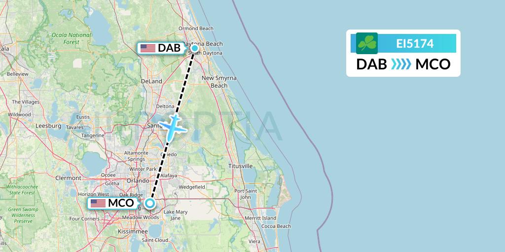 EI5174 Aer Lingus Flight Map: Daytona Beach to Orlando