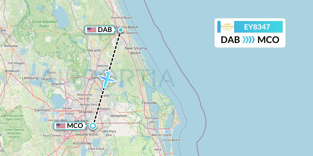 EY8347 Etihad Airways Flight Map: Daytona Beach to Orlando