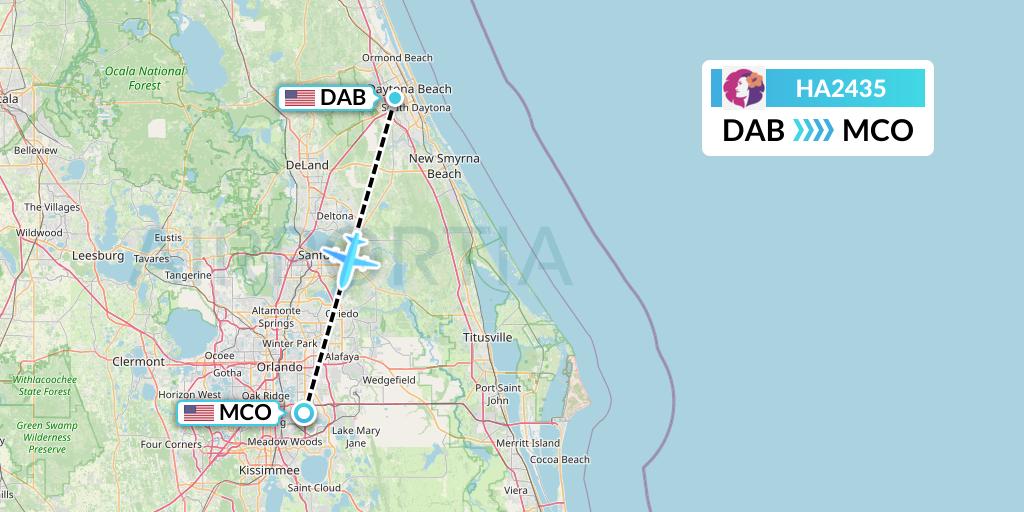 HA2435 Hawaiian Airlines Flight Map: Daytona Beach to Orlando