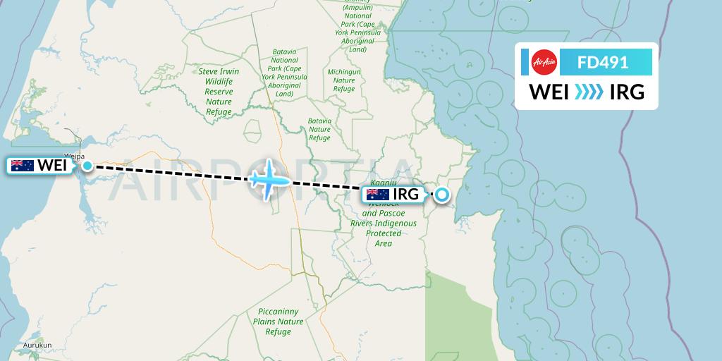 FD491 Thai AirAsia Flight Map: Weipa to Australia