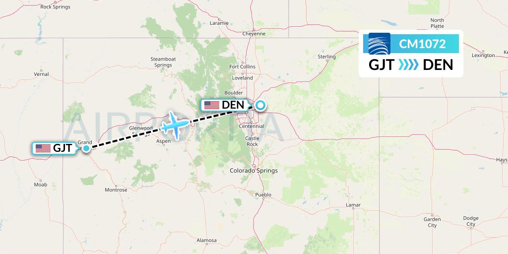 CM1072 Copa Airlines Flight Map: Grand Junction to Denver