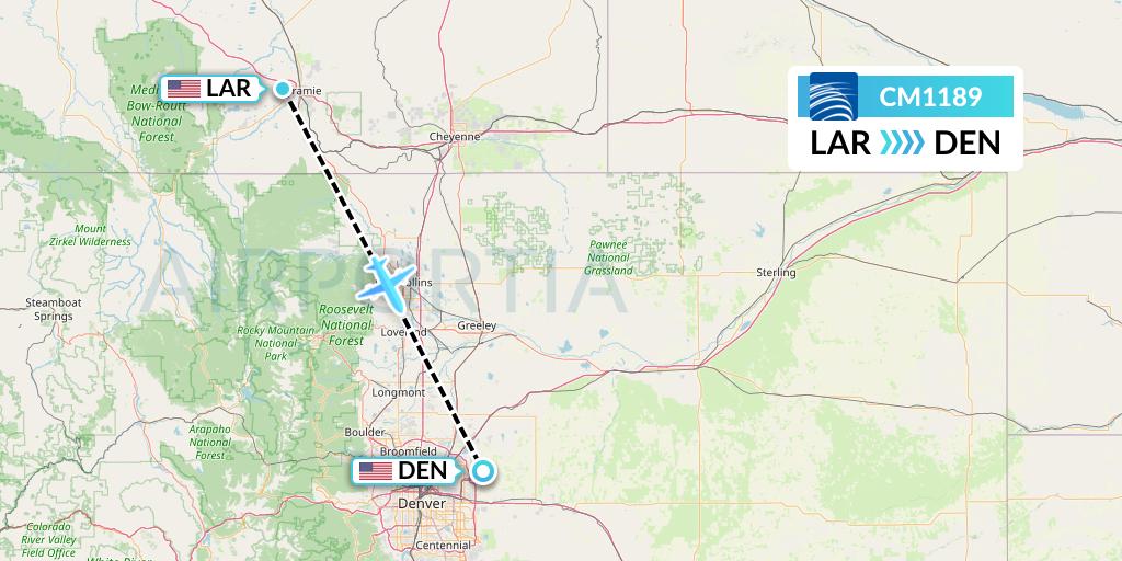 CM1189 Copa Airlines Flight Map: Laramie to Denver