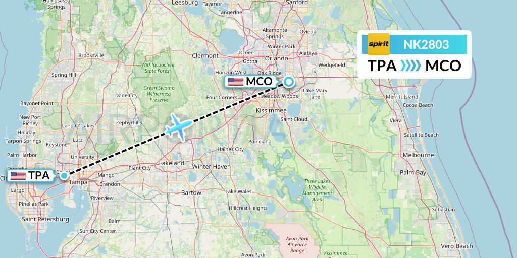 NK2803 Spirit Airlines Flight Map: Tampa to Orlando