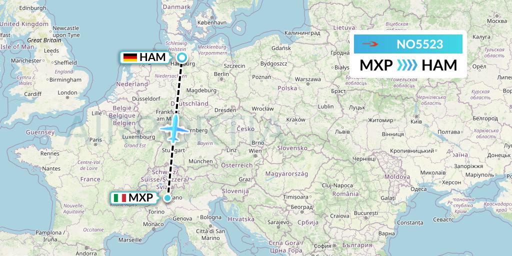 NO5523 Neos Flight Map: Milan to Hamburg