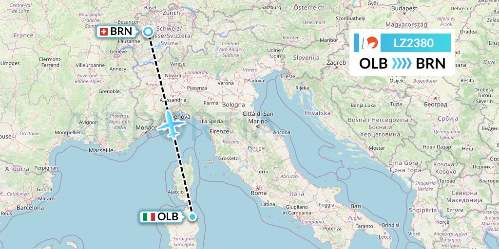 LZ2380 Air Link Flight Map: Olbia to Bern