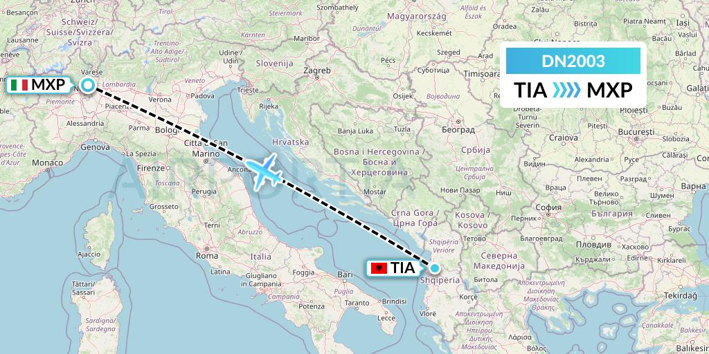 DN2003 Aerodespachos de El Salvador Flight Map: Tirana to Milan