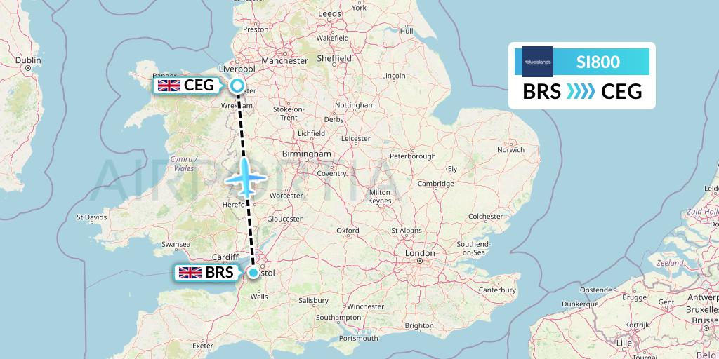 SI800 Blue Islands Flight Map: Bristol to Chester