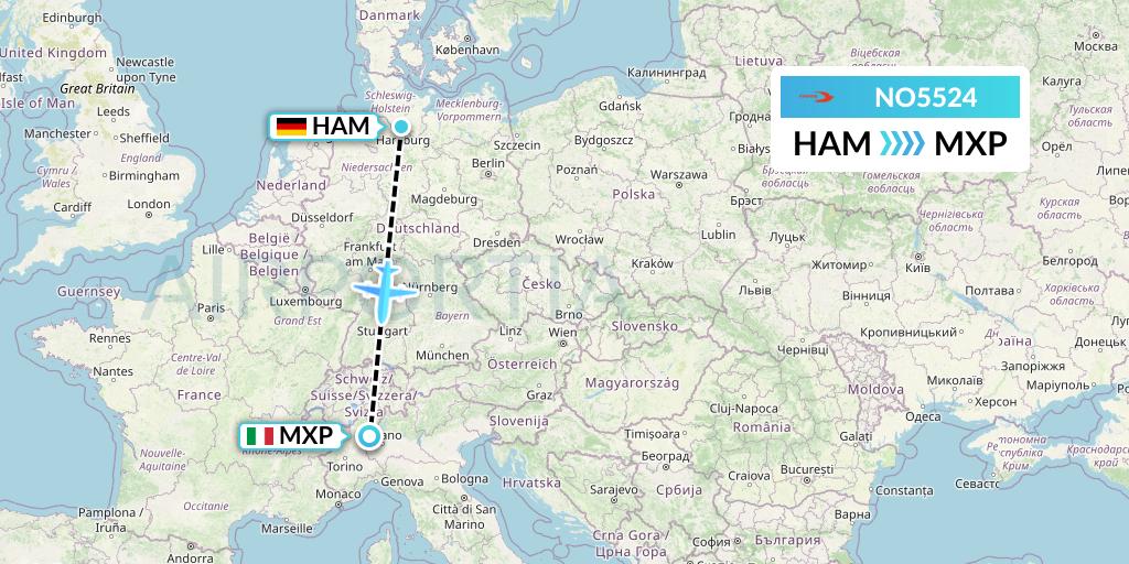 NO5524 Neos Flight Map: Hamburg to Milan
