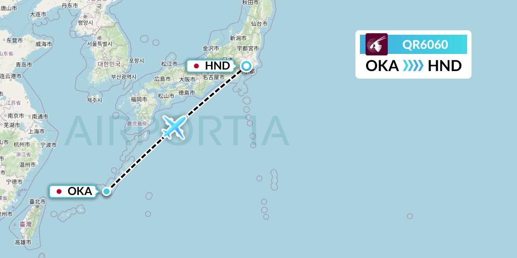 QR6060 Qatar Airways Flight Map: Naha to Tokyo