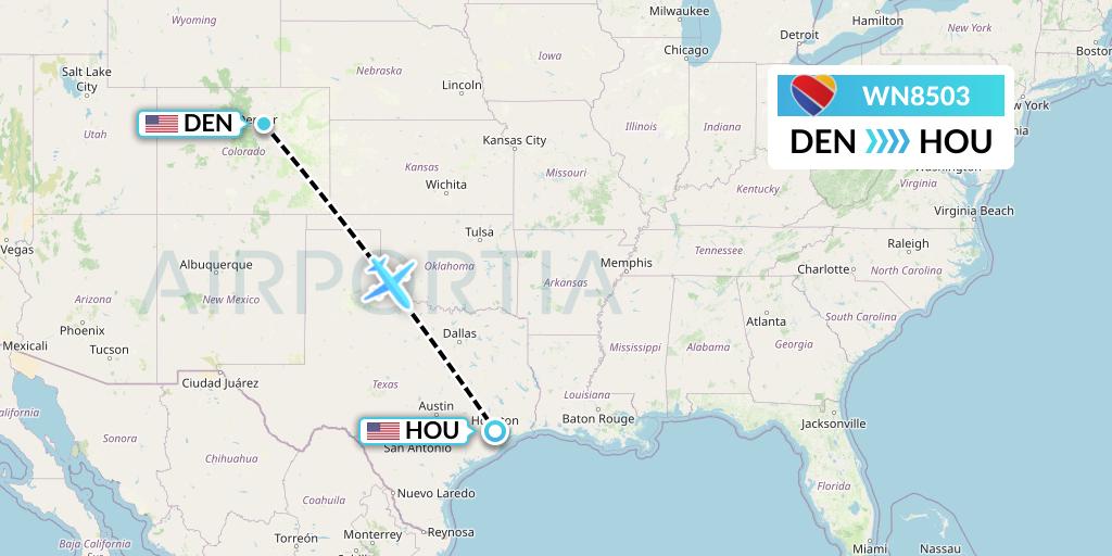 WN8503 Southwest Airlines Flight Map: Denver to Houston