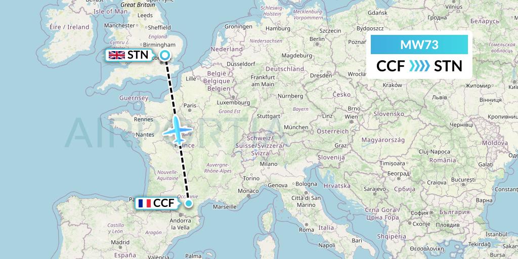 MW73 Mokulele Flight Service Flight Map: Carcassonne to London
